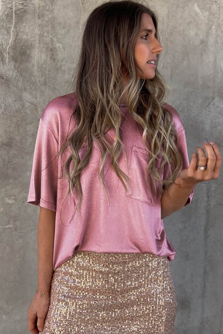 Camiseta de ajuste holgado con bolsillo en el pecho rosa - Image 2
