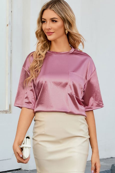 Camiseta de ajuste holgado con bolsillo en el pecho rosa - Image 3