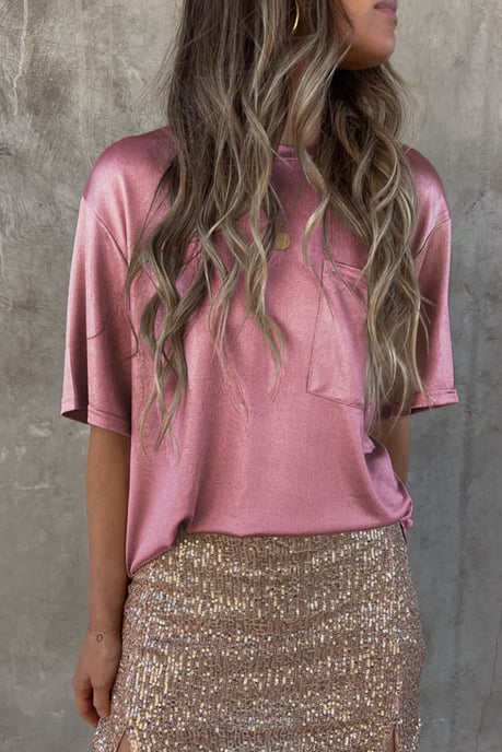 Camiseta de ajuste holgado con bolsillo en el pecho rosa - Image 4