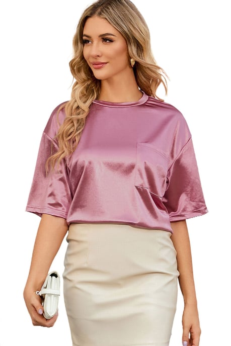 Camiseta de ajuste holgado con bolsillo en el pecho rosa - Image 5