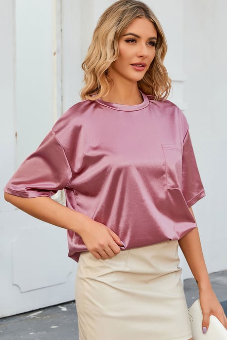 Camiseta de ajuste holgado con bolsillo en el pecho rosa - Image 6