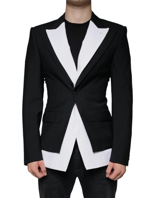 Blazer con Contraste en Blanco y Negro Jkt4073 - Image 2