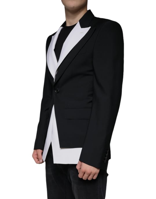 Blazer con Contraste en Blanco y Negro Jkt4073 - Image 3