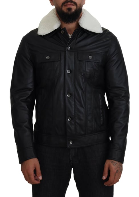 Chaqueta de Cuero con Cuello de Shearling - Image 1