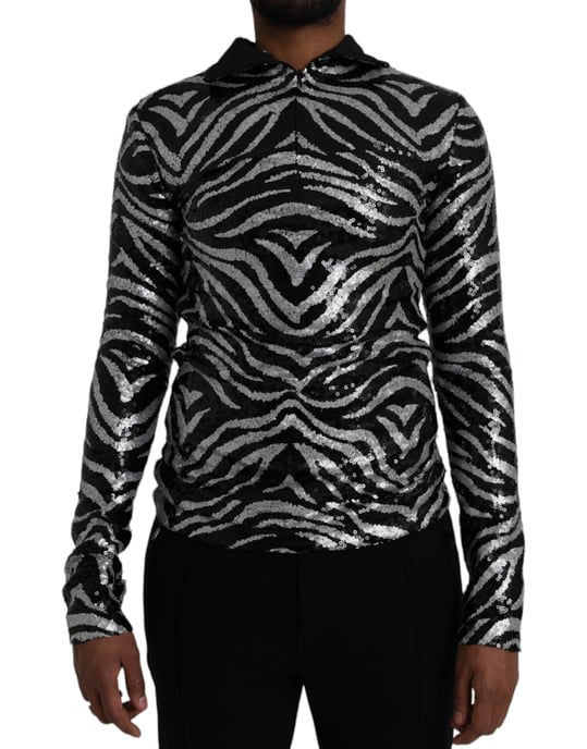 Blusa de seda con estampado de cebra y lentejuelas - Image 1