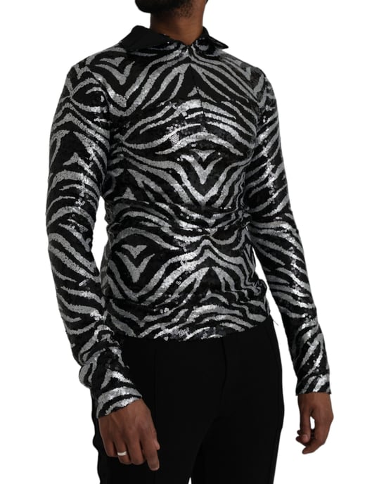 Blusa de seda con estampado de cebra y lentejuelas - Image 2