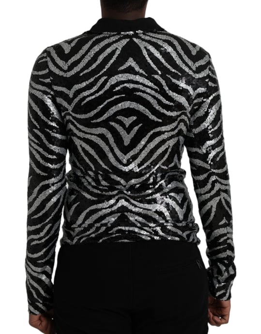 Blusa de seda con estampado de cebra y lentejuelas - Image 3