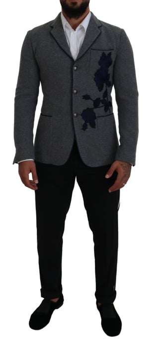 Blazer Gris con Bordado Floral - Image 1