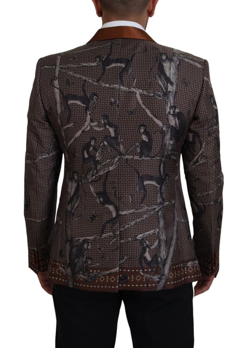 Blazer Marrón con Estampado de Monos - Image 3