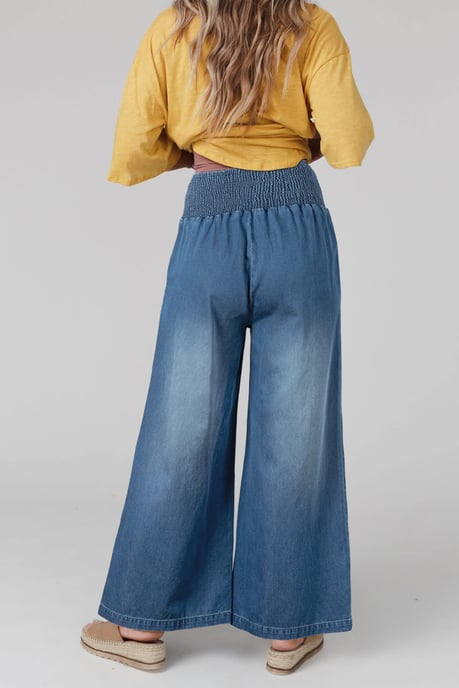 Jeans de pierna ancha con cintura fruncida Ashleigh Blue - Image 3