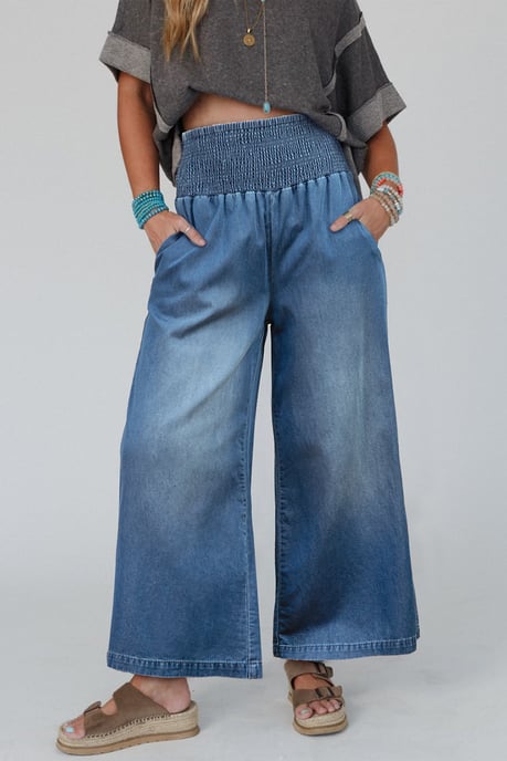 Jeans de pierna ancha con cintura fruncida Ashleigh Blue - Image 6
