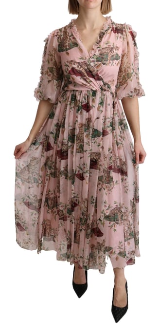 Vestido midi de seda con estampado de gatos - Image 1