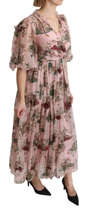 Vestido midi de seda con estampado de gatos - Image 2