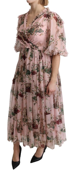 Vestido midi de seda con estampado de gatos - Image 3