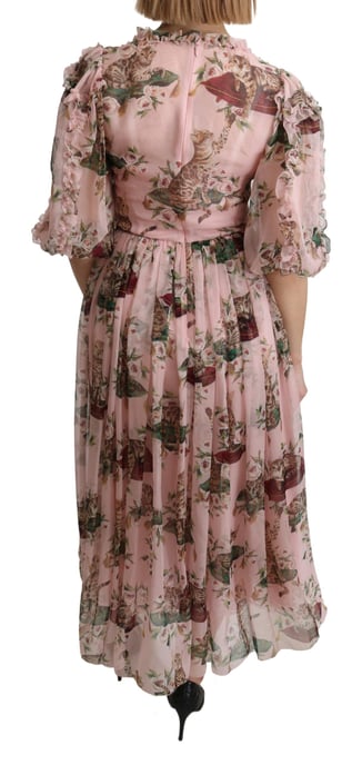 Vestido midi de seda con estampado de gatos - Image 4