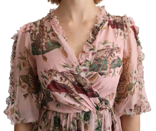 Vestido midi de seda con estampado de gatos - Image 5