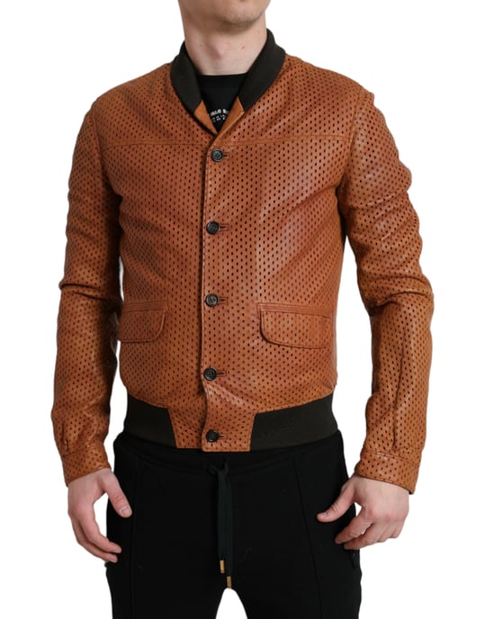 Chaqueta Bomber de Cuero Perforada - Image 1