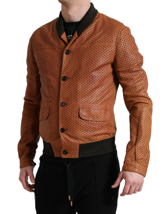 Chaqueta Bomber de Cuero Perforada - Image 2