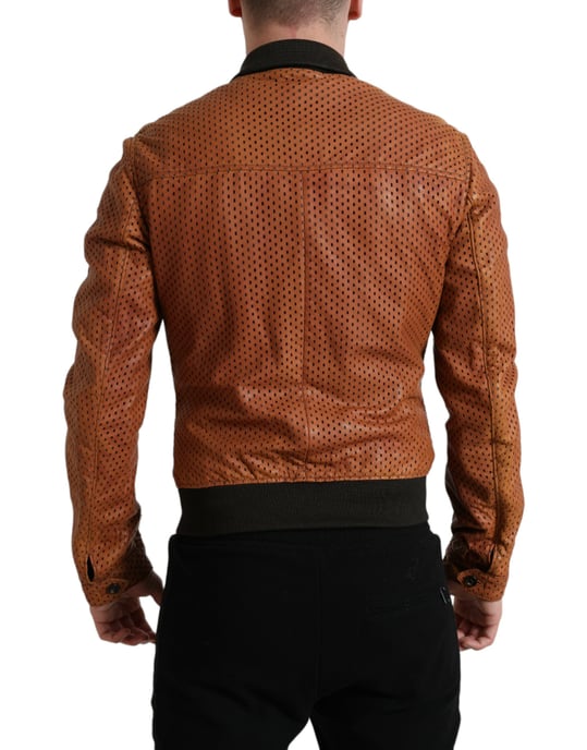 Chaqueta Bomber de Cuero Perforada - Image 3