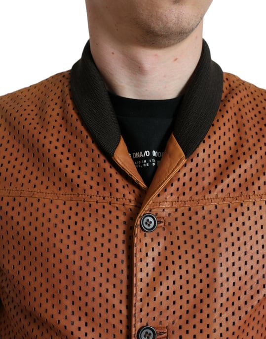 Chaqueta Bomber de Cuero Perforada - Image 4