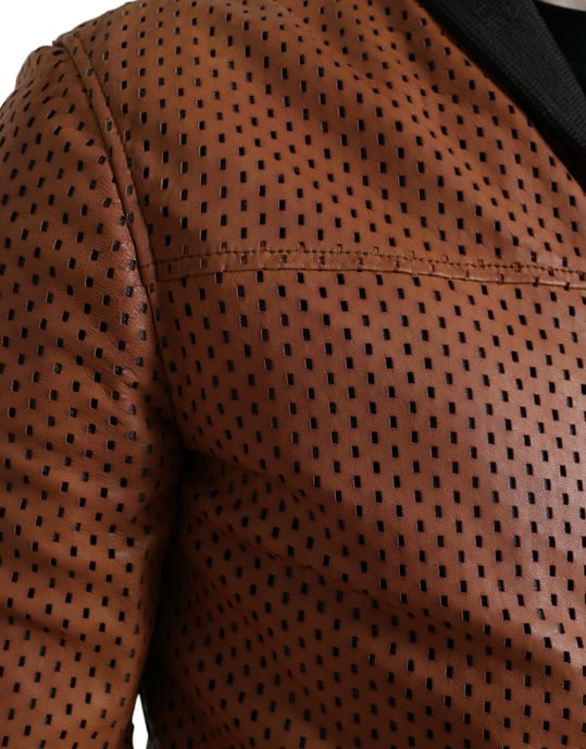 Chaqueta Bomber de Cuero Perforada - Image 5