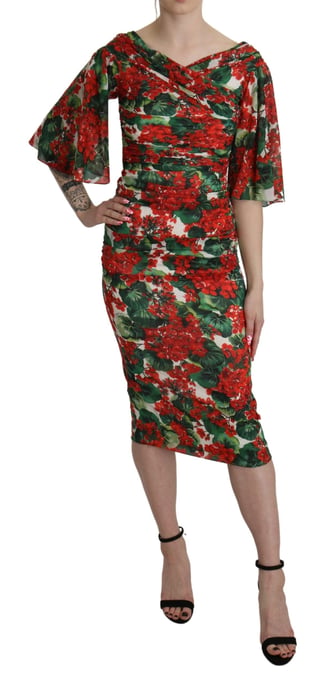 Vestido de Jersey Floral Estampado de Geranios Midi - Image 1
