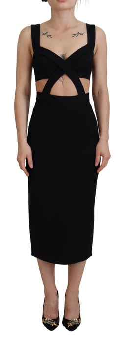 Vestido midi negro sin mangas con corte - Image 1