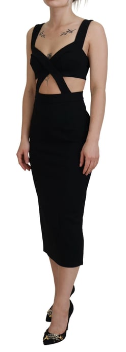 Vestido midi negro sin mangas con corte - Image 2