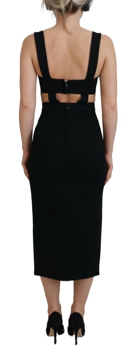 Vestido midi negro sin mangas con corte - Image 3