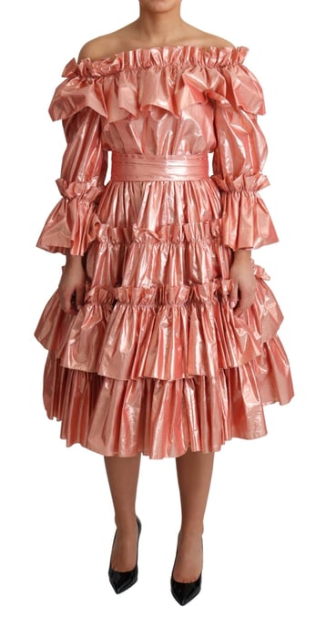 Vestido midi metálico con diseño de volantes - Image 1