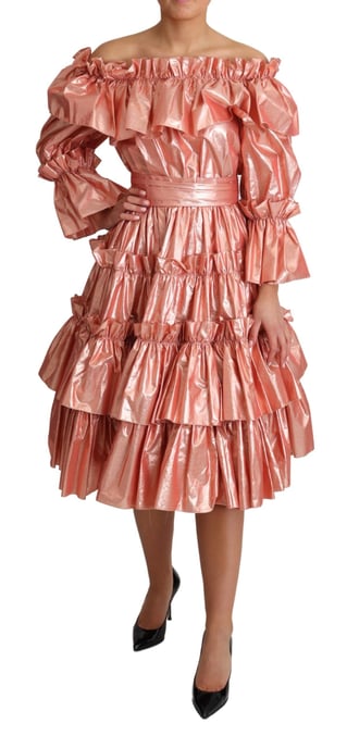 Vestido midi metálico con diseño de volantes - Image 2