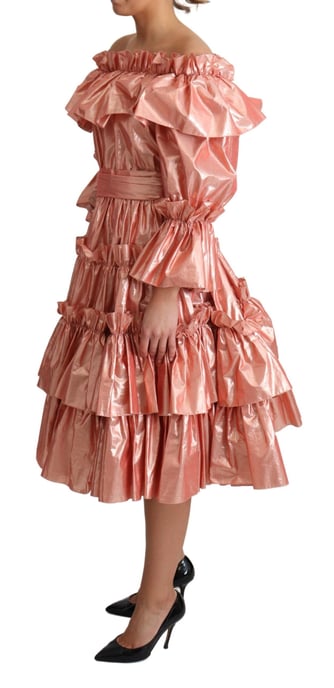 Vestido midi metálico con diseño de volantes - Image 3