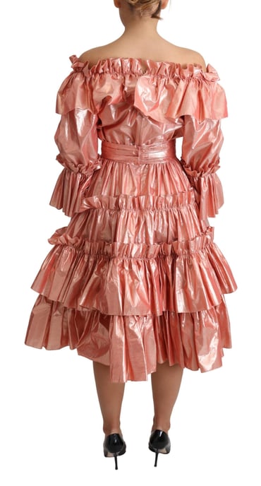 Vestido midi metálico con diseño de volantes - Image 4