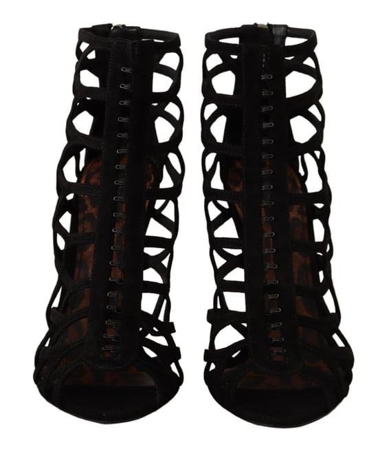 Sandalias de jaula con tacones de ante negro - Image 2