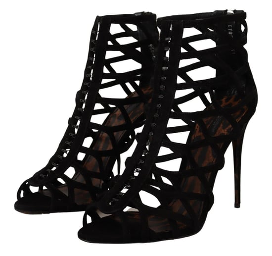 Sandalias de jaula con tacones de ante negro - Image 3