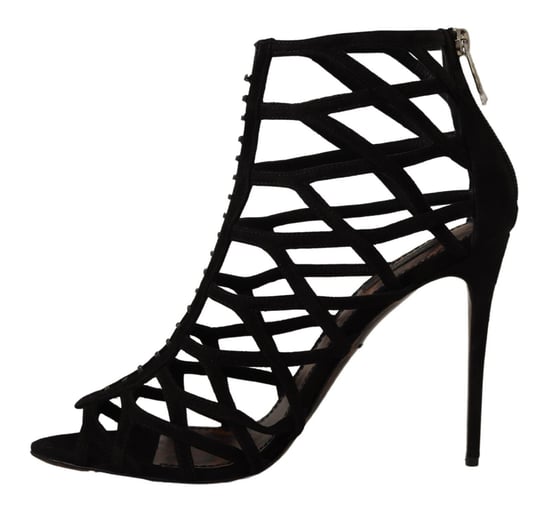 Sandalias de jaula con tacones de ante negro - Image 5