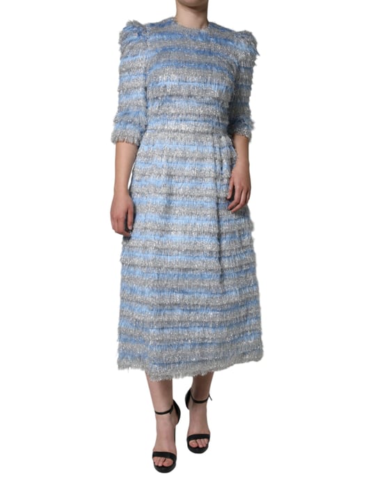 Vestido midi con franjas metálicas y flecos - Image 2