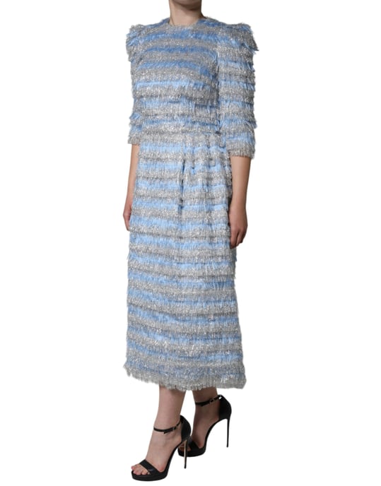 Vestido midi con franjas metálicas y flecos - Image 3