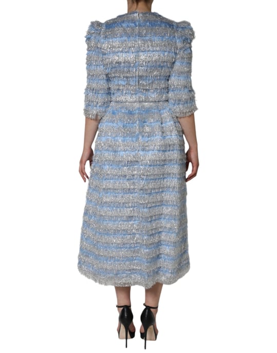 Vestido midi con franjas metálicas y flecos - Image 4