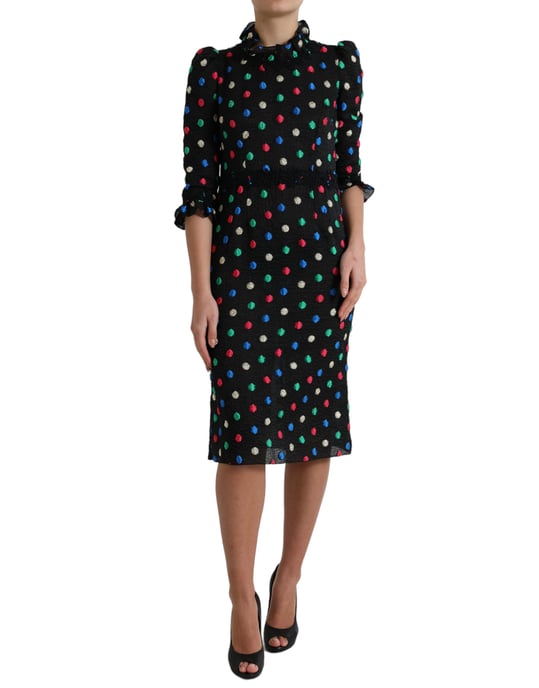 Vestido Lápiz Multicolor con Lunares y Mangas de 34 - Image 1