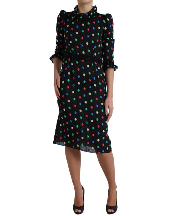 Vestido Lápiz Multicolor con Lunares y Mangas de 34 - Image 2