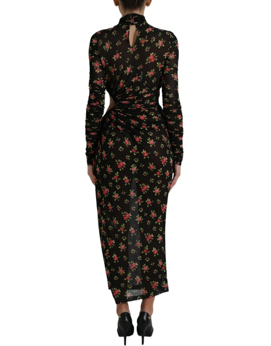 Vestido Midi de Malla con Estampado Floral y Corte - Image 3