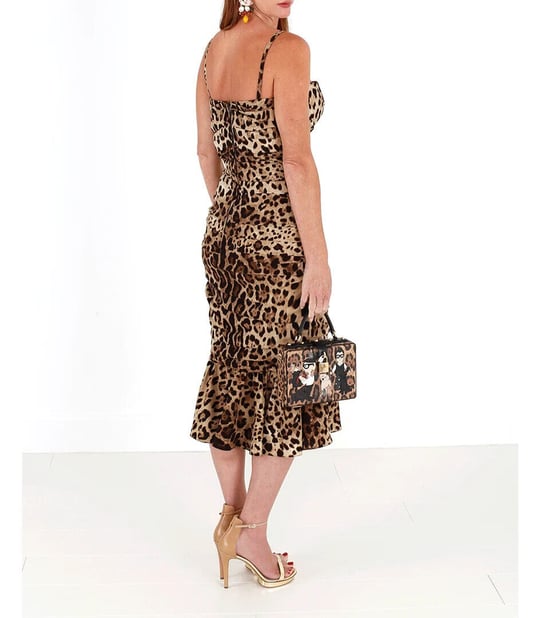 Vestido Midi Fruncido de Print de Leopardo - Image 3