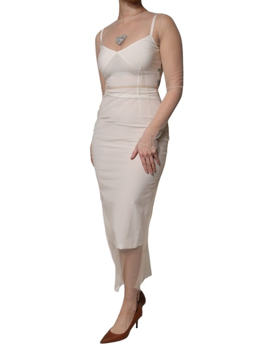 Vestido midi con superposición de malla - Image 3