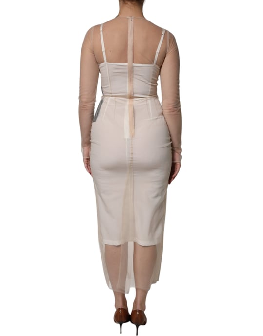 Vestido midi con superposición de malla - Image 4