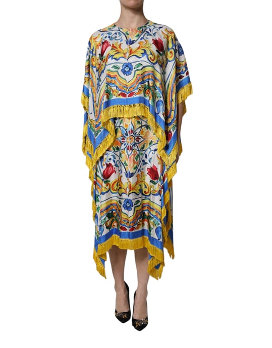 Vestido midi con estampado de mayólica y flecos - Image 2