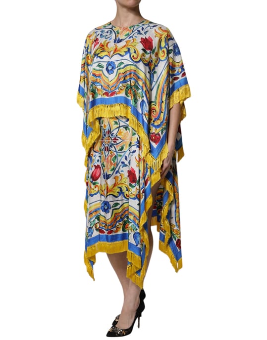 Vestido midi con estampado de mayólica y flecos - Image 3