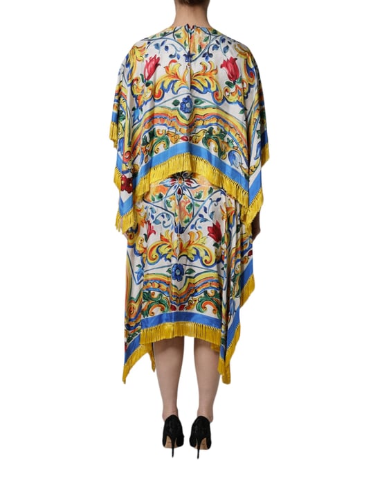 Vestido midi con estampado de mayólica y flecos - Image 4