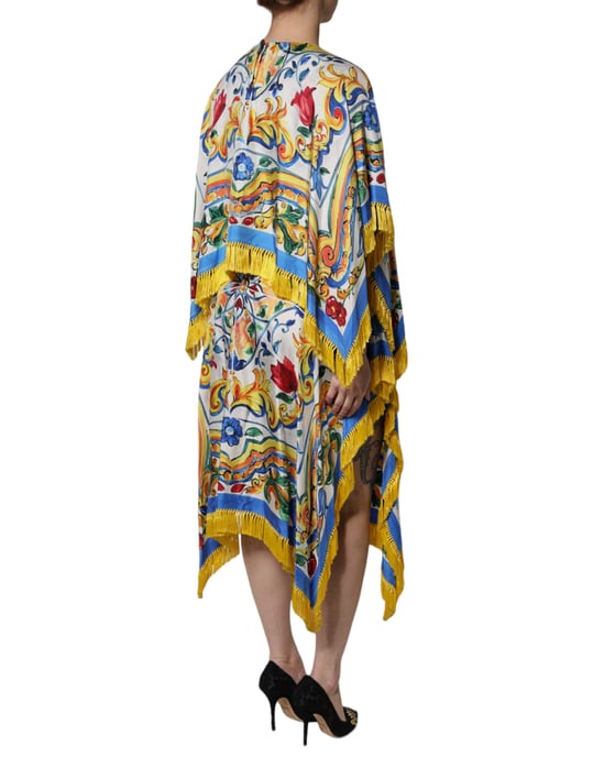 Vestido midi con estampado de mayólica y flecos - Image 5