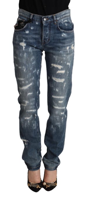 Jeans de Mezclilla Desgastados de Pierna Recta - Image 1
